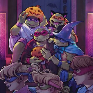 the teenage turtles are all dressed up for halloween Tmnt Halloween Tmnt Screensaver, Ninja Turtles, Book Cover Art, Tmnt Posters, Cover Art, dark slate gray