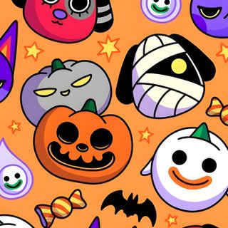 an orange background with many different halloween faces Acnh Halloween Halloween Widgets, Animal Crossing Fall, Animal Crossing Halloween, sandy brown