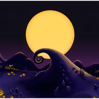 an animated halloween scene with pumpkins on the ground Halloweentown Pumpkin Nightmare Before Christmas Sky, Nightmare Before Christmas Mountain, Nightmare Before Christmas Hills, black
