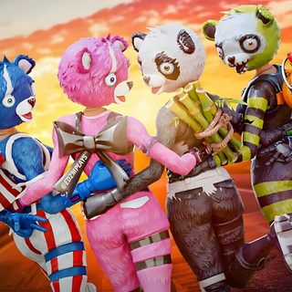 five people dressed in costumes are walking down the road with halloween decorations on their heads Halloween Fortnite Fortnite Cuddle Team Specialist, Cuddle Team Leader Pfp, Fortnite Trio, sienna