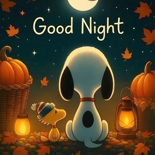a cartoon dog is sitting in the grass at night with pumpkins and lanterns around him Snoopy Halloween Gif Happy Halloween Pictures, Goodnight Fall Images, Night Time Good Night Fall Images, black