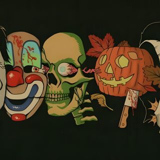 the word halloween spelled out with scary faces and pumpkins on black paper, in front of an image of jack - o - lanterns Halloween Movie Desktop Horror Macbook, Horror Laptop, Vintage Halloween Laptop, Retro Halloween Laptop, black