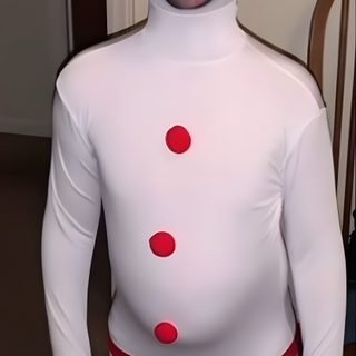 a man dressed as a clown with orange hair and red nose, standing in front of a chair Goofy Ahh Halloween Funny Horror Pics, Halloween Outfit Ideas For Boys, Cursed Outfit, Goofy Horror, dim gray