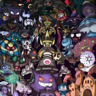 a bunch of cartoon characters are grouped together Ghost Pokemon Halloween Ghost Pokémon, Ghost Type, Pokemon Ghost, Pokemon Dark Types, dark slate gray