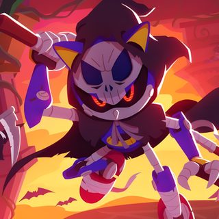 an animated character holding two swords in front of a halloween scene with bats and pumpkins Sonic The Hedgehog Halloween Fall Into The Void Sonic, Halloween Sonic Pfp, Sonic Adventure 2 Ghost, brown