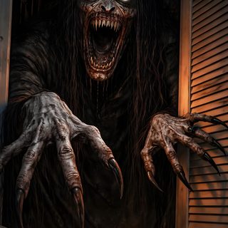 a creepy looking monster is coming out of the door Horror Background With Scary Monster Halloween Spooky Bhoot, Horror God, Scary, Horror 3d, black