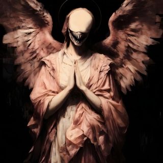an angel with large wings and a skull on it's chest, standing in front of a black background Halloween Angel Angels Horror, Creepy Art, Angelic Demon Demonic Angel, Corrupt Angel, Mad Angel, black