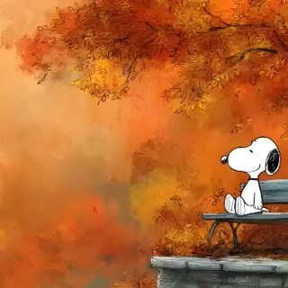 a painting of a person sitting on a bench with a dog looking at the tree Snoopy Halloween Computer Laptop Pinterest Snoopy Fall Laptop, Computer, Landscape, Autumn Theme, chocolate