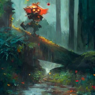 a painting of a person on a fallen tree in the middle of a swampy forest Halloween Zelda Zelda Majora Mask, Majoras Mask Phone, Zelda Majoras Mask, Zelda Game, dark slate gray