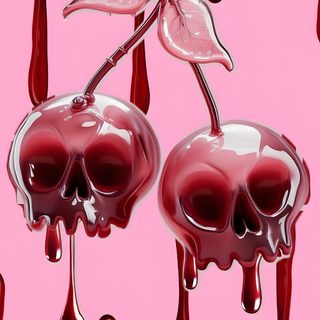 two cherries with dripping blood and a leaf on the top, against a pink background Halloween Cherry Witchy, Graphic Poster Art, Skull, Apple Watch, Pink Skull, City, thistle