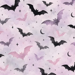 bats flying in the sky with stars and clouds Pink Pastel Halloween Bats thistle