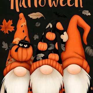 two gnomes are standing next to each other in front of a happy halloween sign Halloween Gnomes 4 Photo Halloween, Halloween Backgrounds, Halloween Cute, Lion, Free Phone, saddle brown