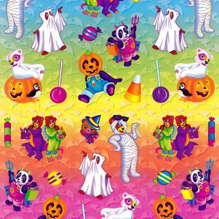 an image of halloween decorations on a colorful background with pumpkins and ghostes in the middle Lisa Frank Halloween Lisa Frank Thanksgiving, 90s Lisa Frank Background, Lisa Frank Halloween Art, tan