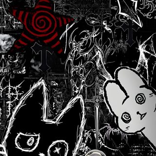 black and white collage with cat, heart, crossbones and other items Lock Screen Edgy Aesthetic Halloween Emo, Goth, Desain Quilling, Gothic, Edgy, Dark Art Illustrations, black