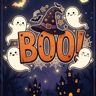 a halloween poster with ghost and pumpkins on it Halloween Themed For Kids dark slate gray