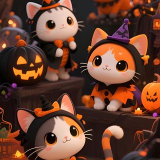 a group of cats dressed up in halloween costumes with pumpkins and jack - o'- lanterns Halloween Cartoon Iphone Cute Halloween Pictures, Sugar Skull, Free Halloween, dark slate gray
