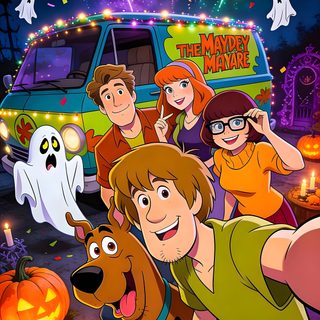 the scooby movie poster for halloween with people and their dog in front of a van Scooby Doo Halloween Iphone Scooby Doo, Scooby Doo 1969, Scooby Doo Halloween, saddle brown