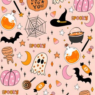 halloween themed wallpaper with pumpkins and bats Cute Preppy Halloween Ideen Fürs Zeichnen, Holiday, Sticker Printable, Halloween Backgrounds, bisque