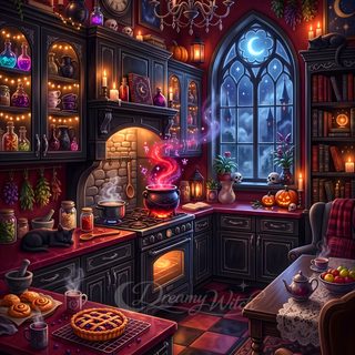 a painting of a kitchen filled with lots of food Halloween Kitchen Witch Room, Vibes Art, Magic Aesthetic, Trendy, Witchy Decor, Creepy Art, black