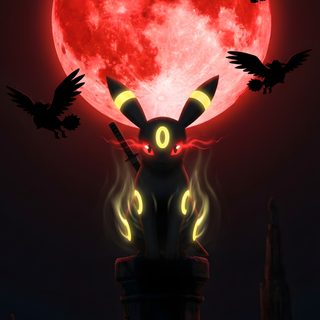 a red full moon with some black birds flying over it and a cat statue in the foreground Halloween Umbreon Umbreon Icon, Pokémon X, Naruto Art, Manga Illustration, Phone, Naruto, black