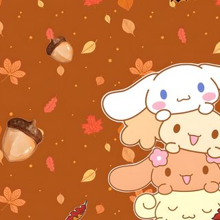 an animated image of a bunny in the fall with pumpkins and leaves around it Cinnamon Roll Halloween sienna