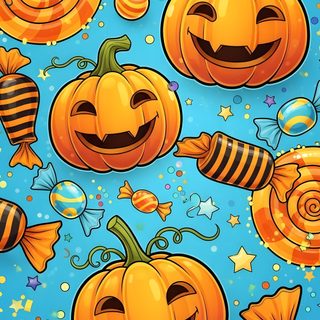 a blue background with pumpkins and bees Large Scale Halloween Trick Or Treats Halloween, Aesthetic Backgrounds, Aesthetic Design, Blue, olive drab
