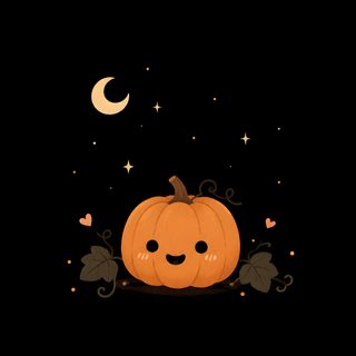 an orange pumpkin sitting on top of a black surface with leaves and stars around it Pumpkin Pumpkin Cute Halloween Cute Halloween Aesthetic, Happy Halloween Pictures, Pumpkin, black