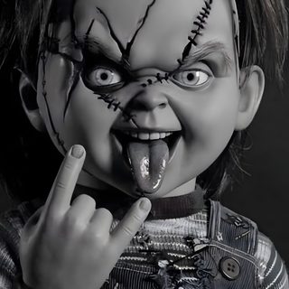 a young child dressed as chucky from it's the movie, with his mouth open and tongue out Halloween Iphone Chucky Chucky Halloween, Chucky Horror Movie, Game Iphone, Scary Tattoos, dark slate gray