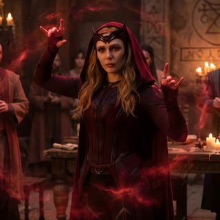 a woman dressed in red and black is standing with her hands out to the side Halloween Wanda Scarlet Witch Mcu, Scarlet Witch Wandavision, Scarlet Marvel, The Scarlet Witch, black