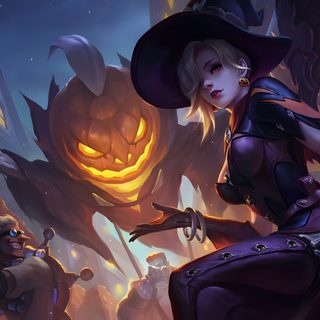 an image of a woman with a hat on holding a knife in front of a pumpkin Overwatch Halloween Overwatch Splash Art, Cassidy Halloween Skin, Halloween League Of Legends Skins, dark slate gray