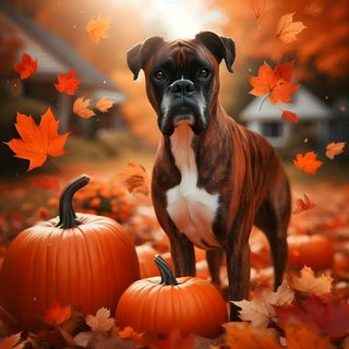 a dog standing next to two pumpkins in the leaves Halloween Boxer Dog Aussie Dogs, Boxer Dogs, Baby Dogs, Cute Dogs, Puppies, Dogs, saddle brown