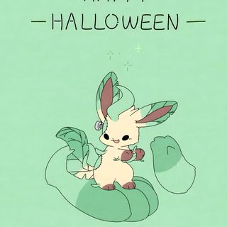 a cartoon rabbit sitting on top of a leafy green background with the words happy halloween Leafeon Halloween Leafeon Iphone, Leafeon Hd, Leafeon Background, Leafeon, Pokemon Leafeon, silver