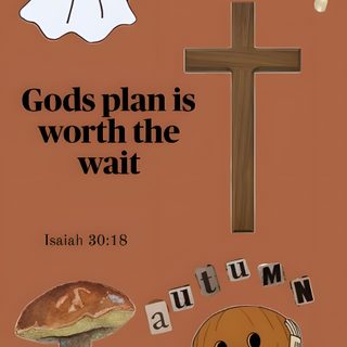 an image of a cross, mushrooms and a ghost with the words god's plan is worth the wait God Halloween Cute, Jesus, sienna