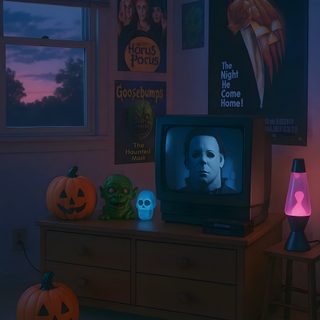 a television sitting on top of a dresser next to a window 80s Halloween Aesthetic Ipad Spooky, Horror Aesthetique, 80s Halloween, Spooky Season, dark slate gray
