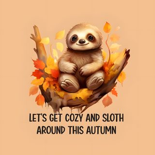 a slotty sitting on top of a tree branch with leaves around it and the words, let's get cozy and sloth around this autumn Halloween Sloth Fall Themed Sloth Graphics, Cute Sloth, Sloth Lockscreen, Christmas Sloths Custom, burlywood