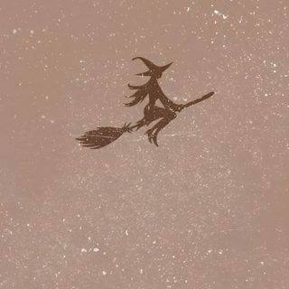 a drawing of a witch on a broom flying through the air with snow all around Minimalist Halloween Phone rosy brown