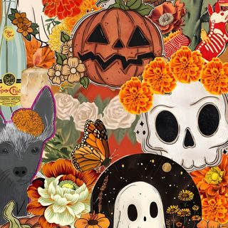 a collage of pumpkins, skulls and other halloween related items is featured in this image Mexican Halloween Mexico, Mexican Halloween, Halloween Iphone Backgrounds, Witchy, Halloween Iphone, peru