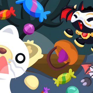 an animated cat is surrounded by other cats Adopt Me Halloween Animal Jam Happy Emoji, Animal Jam Halloween Items, Adopt Me Stickers, dim gray