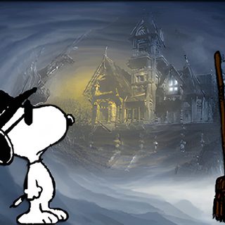 a cartoon dog wearing a witches hat and holding a broom in front of a house Snoopy Halloween Gif Snoopy Pictures, Pigs, Woodstock Snoopy, Halloween Gif, Snoopy Love, Halloween, dim gray