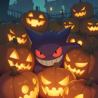 a bunch of pumpkins that are sitting in the grass Halloween Pokemon 4k Halloween Charizard, Pokémon Halloween, Halloween Pokémon, dark slate gray