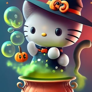 a cat in a witches hat sitting on top of a pumpkin Halloween With Hello Kitty In A Hat Hello Kitty And Friends Halloween Gif, Cute Hello Kitty Halloween Gif, Hello Kitty Halloween Gif, dim gray