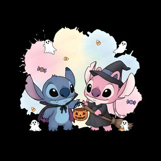 two cartoon characters dressed in halloween costumes Halloween Stitch And Angel Stitch Halloween, Angel From Stitch Transparent Background, Halloween Lilo And Stitch, black