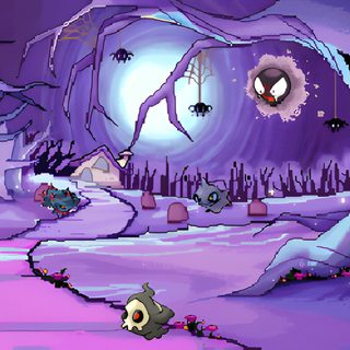 an image of a cartoon scene in the night Gengar Halloween Pixel Art Background, Gif Background, Ghost Type, Animated Banners, Collage, slate blue