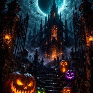 halloween pumpkins in front of a castle at night Awesome Halloween black