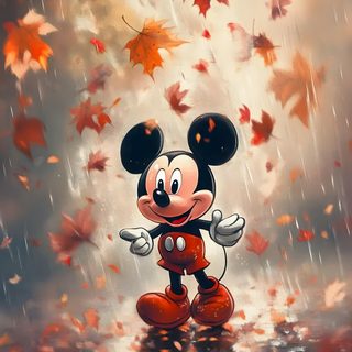 mickey mouse in the rain surrounded by falling leaves Mickey Mouse Halloween 4k Unique Iphone, Disney Background, Images Disney, Halloween Cute, indian red