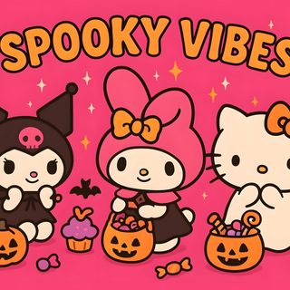 hello kitty halloween wallpaper with the words spooky vibes Sanrio Hello Kitty Halloween Halloween Hello Kitty Laptop, Hello Kitty Halloween Laptop, Hello Kitty Halloween Chromebook, indian red