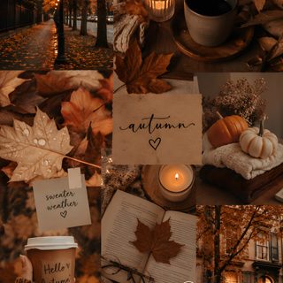 autumn collage with candles, pumpkins and leaves Aesthetic Aesthetic Autumn Halloween saddle brown