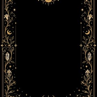 a black and gold frame with an ornate design on the bottom, surrounded by stars Black And Gold Halloween Dark Background Design, Tarot Frame, Dark Fantasy Border, Moon Phases Tarot,