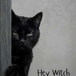 a black cat peeking out from behind a wooden door with the words hey witch written on it Black Cat Halloween Phone Iphone Ideas Aesthetic, Sassy Cats, Cat Casting Spell, Cat Witch Aesthetic, gray