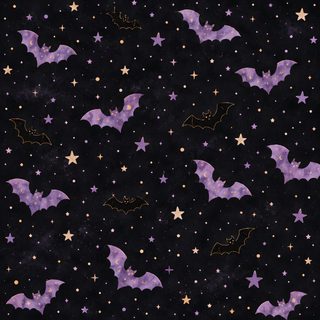 bats and stars in the night sky on a black background with purple, gold and white colors Halloween Pastel Bats On Black-small Halloween Series, Halloween Bats, Purple, Background Patterns,